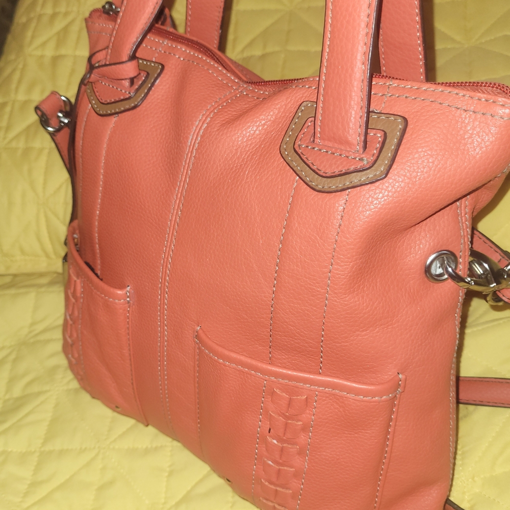 Coral Leather Tote Bag